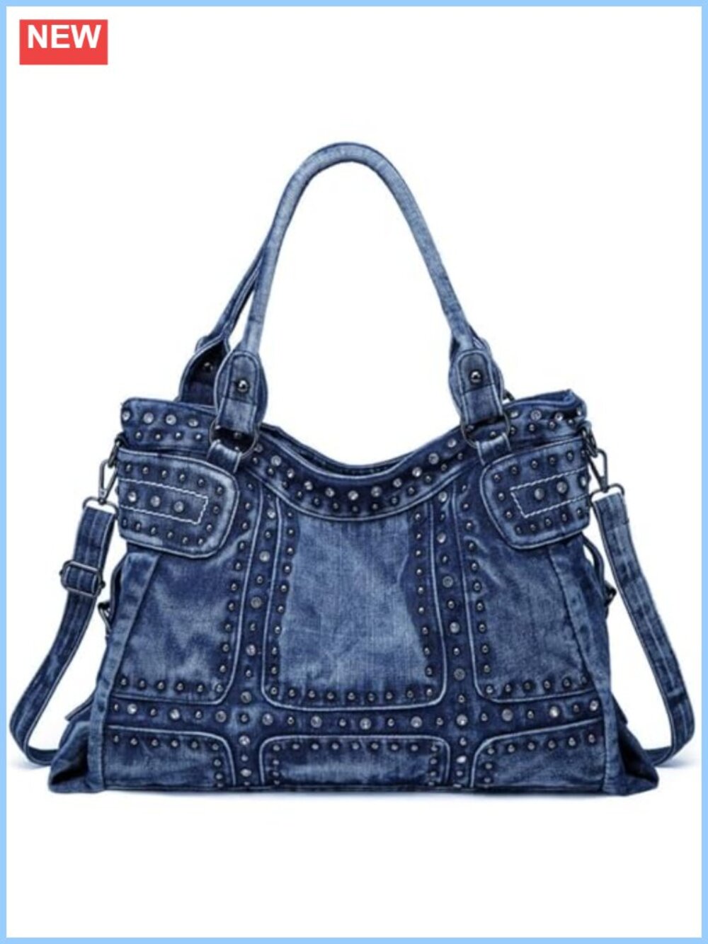 Designer Denim Hobo Tote Bag Crossbody Shoulder Purse Washed Denim Handbag